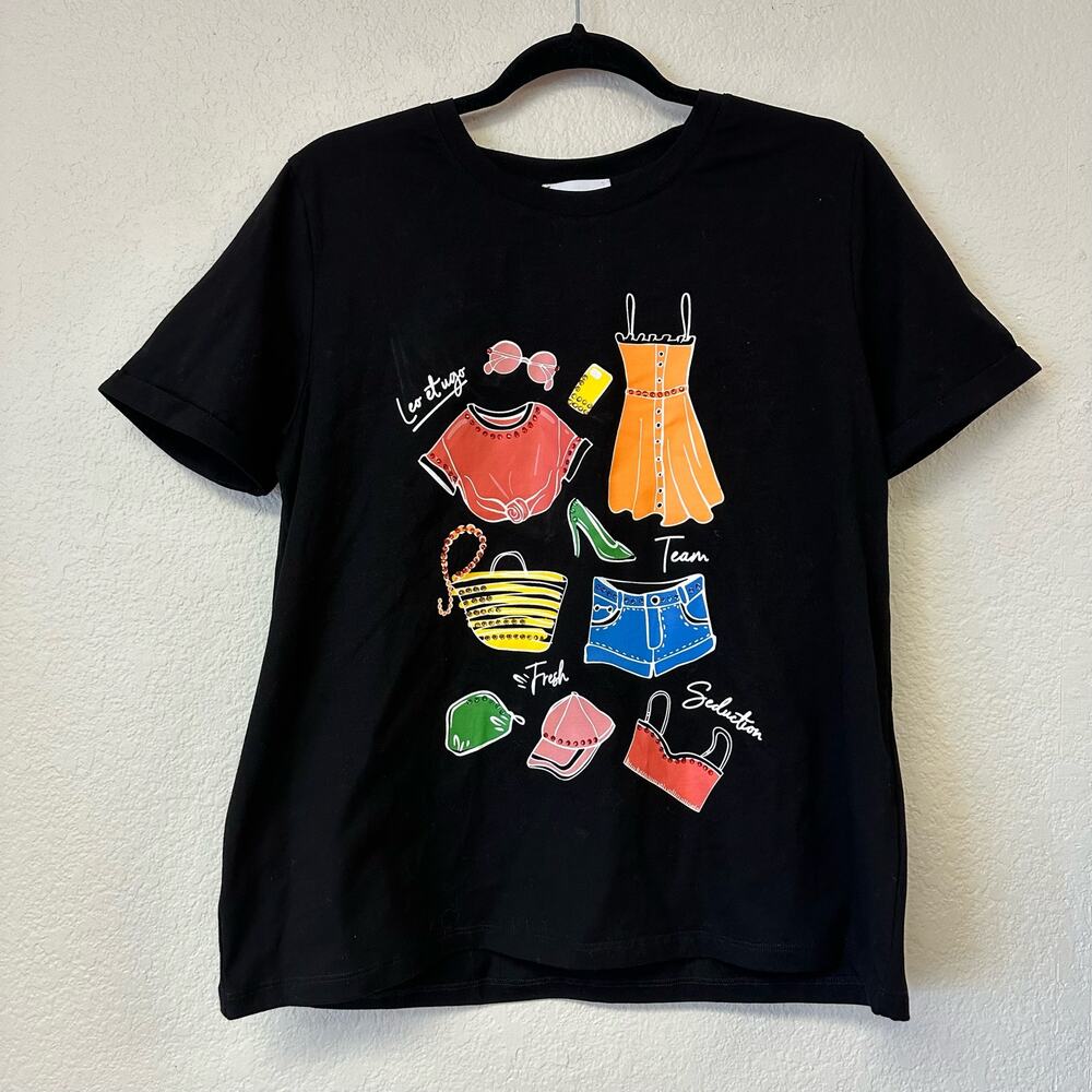 Leo & Ugo Team Fresh Seduction Graphic Print T-Shirt Black Size 4